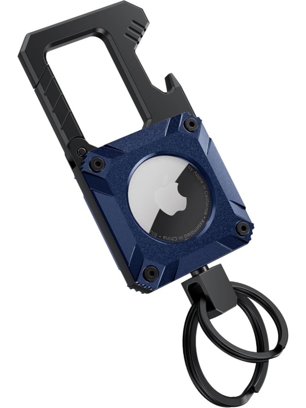 Heavy-Duty Keychain with Bottle Opener & Air Tag Holder, Durable Carabiner